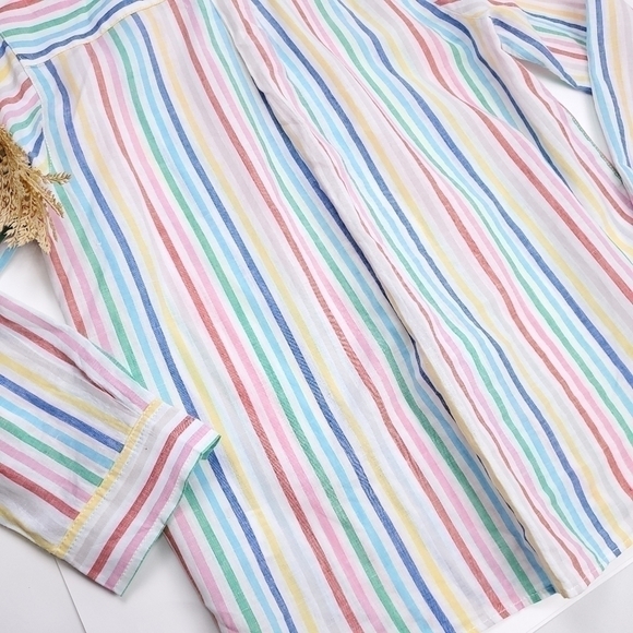 New Lands' End White Striped Cotton Linen Top S - Picture 5 of 16